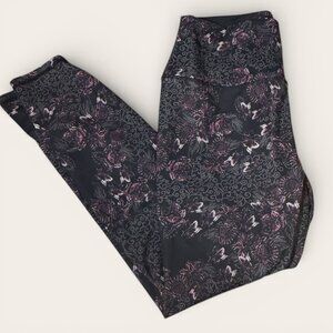 RBX High Waisted Dark Floral Black Pink Purple Leggings Size Medium
